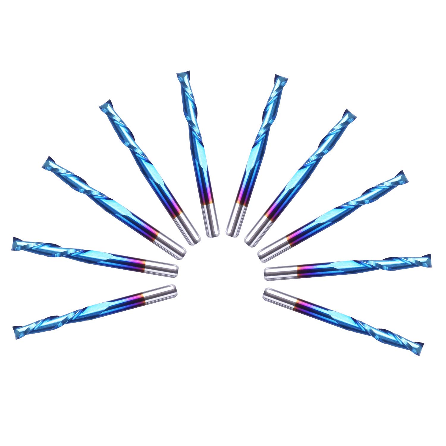 SainSmart Genmitsu 10Pcs Nano Blue Coat Flat Nose End Mill CNC Router Bits, 1/8