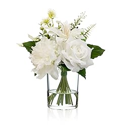 WELL KNOWN Artificial Flowers in Glass Vase with