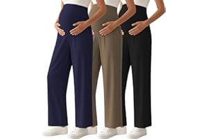Ecavus 3-Pack Women's Maternity Pants Over Belly Soft Lounge Palazzo Pants Stretch Wide Leg Pregnancy Trousers with Pockets