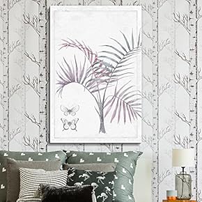 Canvas Wall Art - Watercolor Paint Abstract Purple Leaf Butterflies Series Artwork - Giclee Print Gallery Wrap Modern Home Art Ready to Hang - 12x18 inches