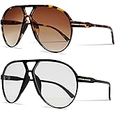 GUVIVI Retro Aviator Sunglasses for Women Men Oversized Classic 70s Vintage Trendy Tangle Free Square Aviators Sun Glasses