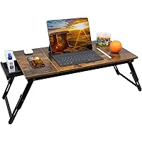 JMLHMXC Bamboo Laptop Desk Bed Tray Table Adjustable Table for Computer Tilting Top Foldable Leg with Drawer