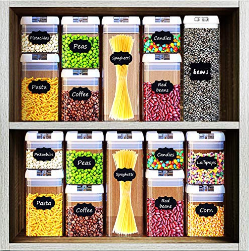 Airtight Food Storage Containers,MASSUGAR 7 Piece Set Food Storage Container + Measuring Cup + 24 Chalkboard Labels & Chalk Marker - Food Grade Durable BPA Free Cereal Containers