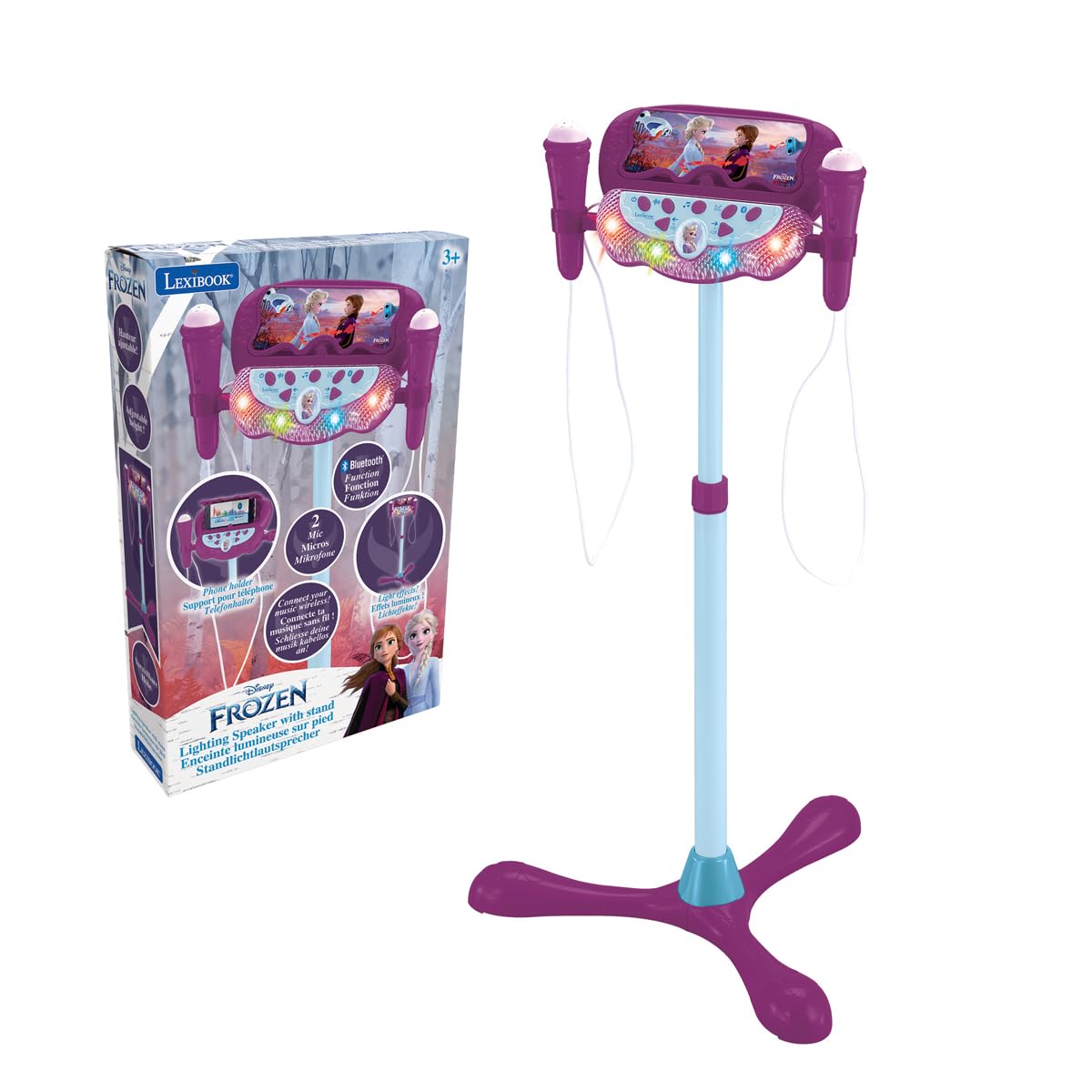 LEXIBOOK, Frozen, Lighting Speaker with stand for children, musical toy game, adjustable height, light effects, 2 microphones included, MP3 plug, Aux-in cable plug, purple/blue, S160FZ — image 1