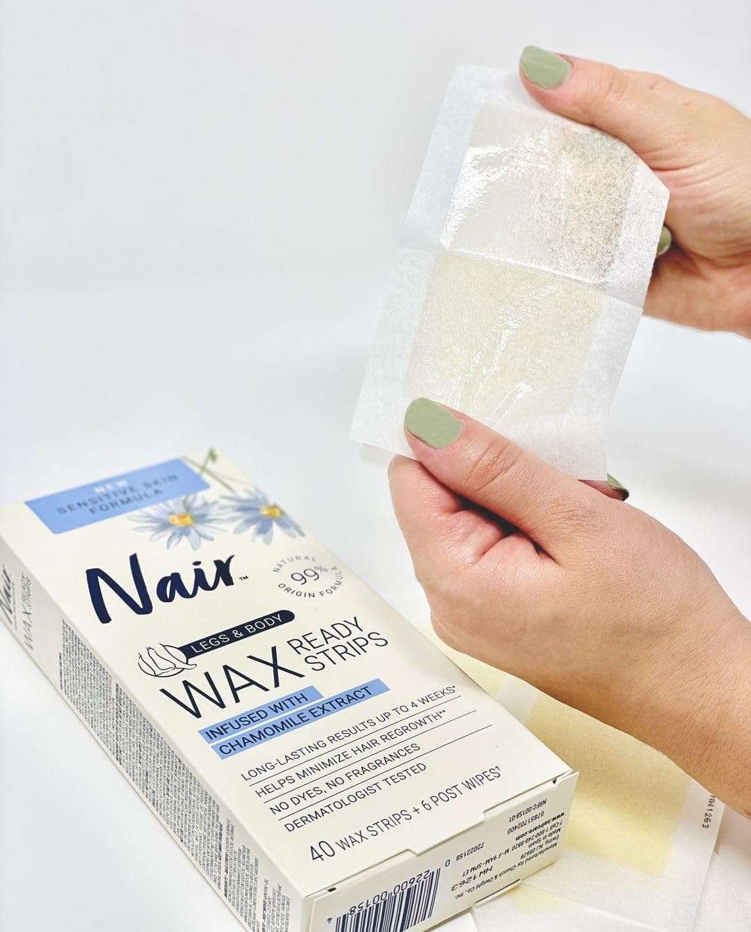 Nair Sensitive Hair Remover Wax Ready Strips, Face and Bikini Hair Removal Wax Strips, 40 Count