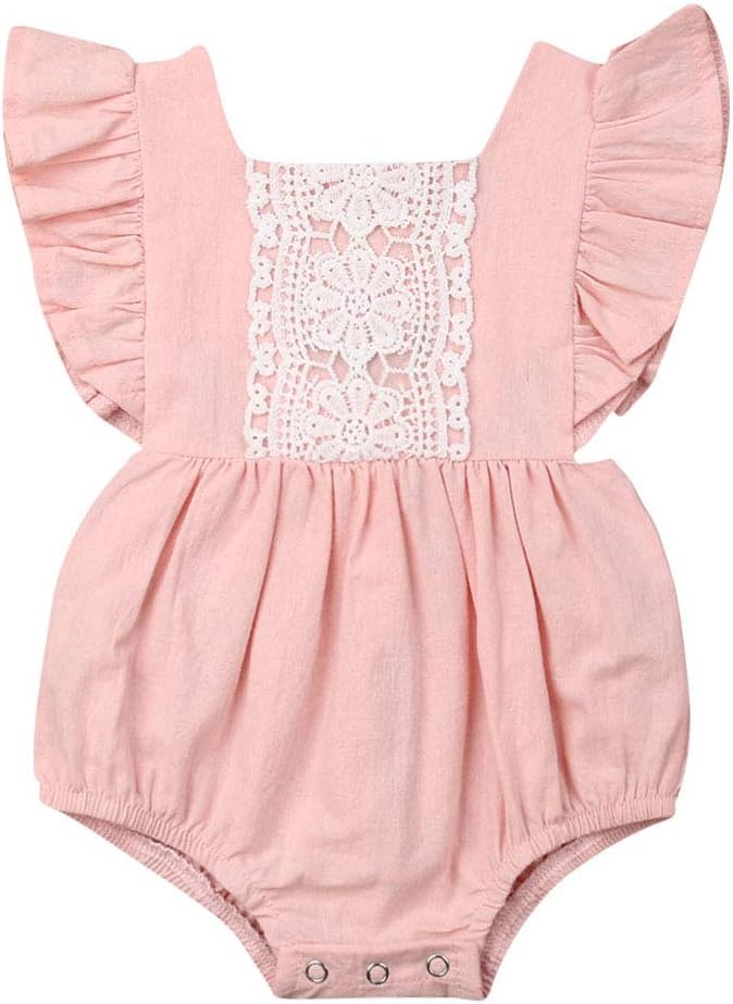 Baby Girl Summer Clothes Lace Boho Ruffle Romper Backless Button Jumpsuit Solid Bubble Clothing