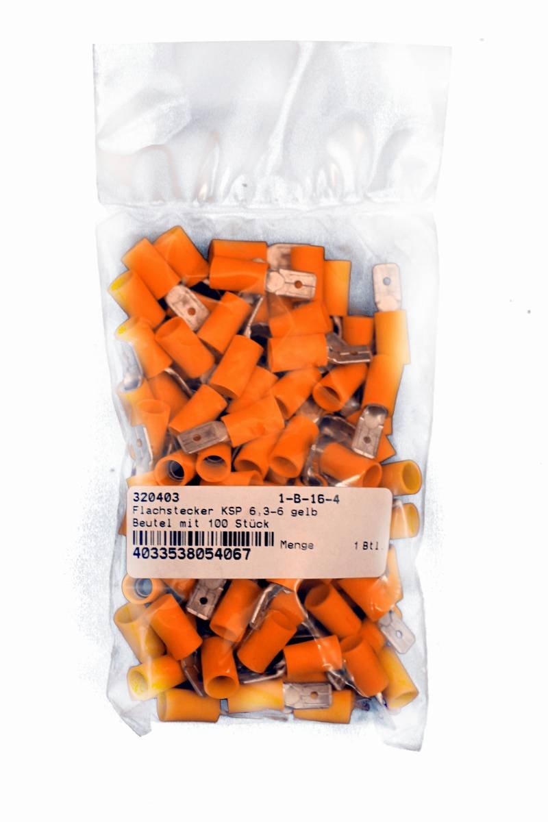 Vs Electronic 320403 KSP Flat Connectors 6.3 – 6 Pack – Yellow (Pack of 100)