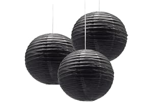 Hocansen 3pcs Paper Lanterns Decorative Round Chinese Paper Lanterns for Birthday Halloween Wedding Baby Bridal Shower Home Decor Party Decoration (12in/Black)