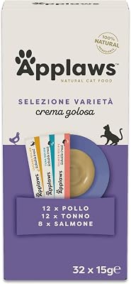 snack cremoso lickable senza cereali 100 % naturale per gatti e gattini, multipack assortito, 32 × 15 g bustine