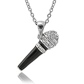 Spinningdaisy Crystal Black Karaoke Microphone Necklace (Silver Plated)