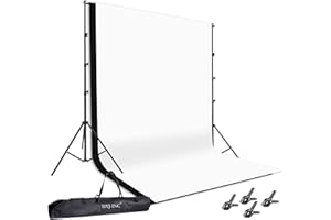 HYJ-INC Photo Background Support System with 8.5 x 10ft Backdrop Stand Kit, 100% Cotton Muslin Backdrop (White Black),Clamp, Carry Bag for Photography Video Studio
