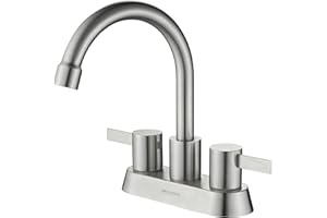 RODDEX 4 Inch Centerset Bathroom Faucet, 2 Handle Vanity Faucets with 360° Spout, Leak-Free Design and Quick Connect Supply Lines Fits 2 Hole Sinks for Bathroom Vanity RV Restroom, Brushed Nickel