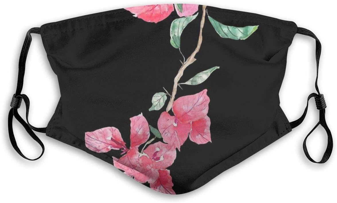 Reddish Pink Bougainvillea Flower Men Women Adjustable Earloop Face Ma-sk,Washable Protection Ma-sk with Filter,Anti-smog PM2.5 Ma-sk,Anti-dust Mouth Ma-sk,Anti Pollution Ma-sk,Safety Cotton Ma-sk