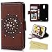 Galaxy S5 Case - Mavis's Diary 3D Handmade Wallet Embossed Flip Folio Cover Tribal Flower Brown PU Leather with Bling Diamonds,Wrist Strap,Card Slots for Samsung Galaxy S5 SM-G900 (Backward Closure)