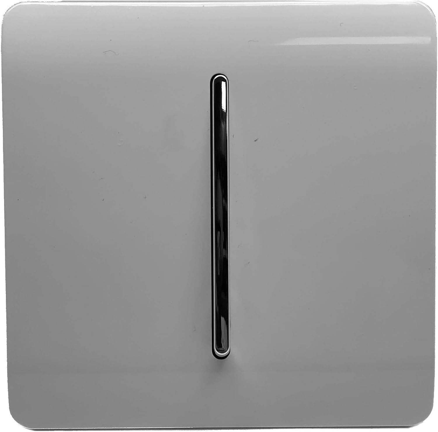 Trendi 1 Gang 2 Way 240V Screwless Raised Front Plate Plastic Artistic Modern Glossy 10 Amp Chrome Rocker Single Electrical Wall Light Switch Light Grey