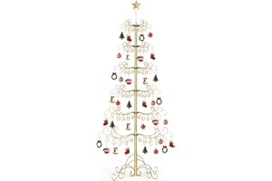 SUNYRISY 7Ft Metal Ornament Display Stand Wrought Iron Christmas Tree with Wire Hanging Hooks for Holiday Christmas Halloween Balls Decoration Gift, Gold