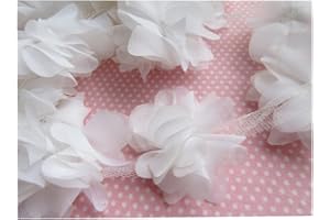 YYCRAFT 4.5 Yards 2.5" 3D Chiffon Flower Lace Trims Bridal Bouquets Cluster Flower DIY Sewing(White)