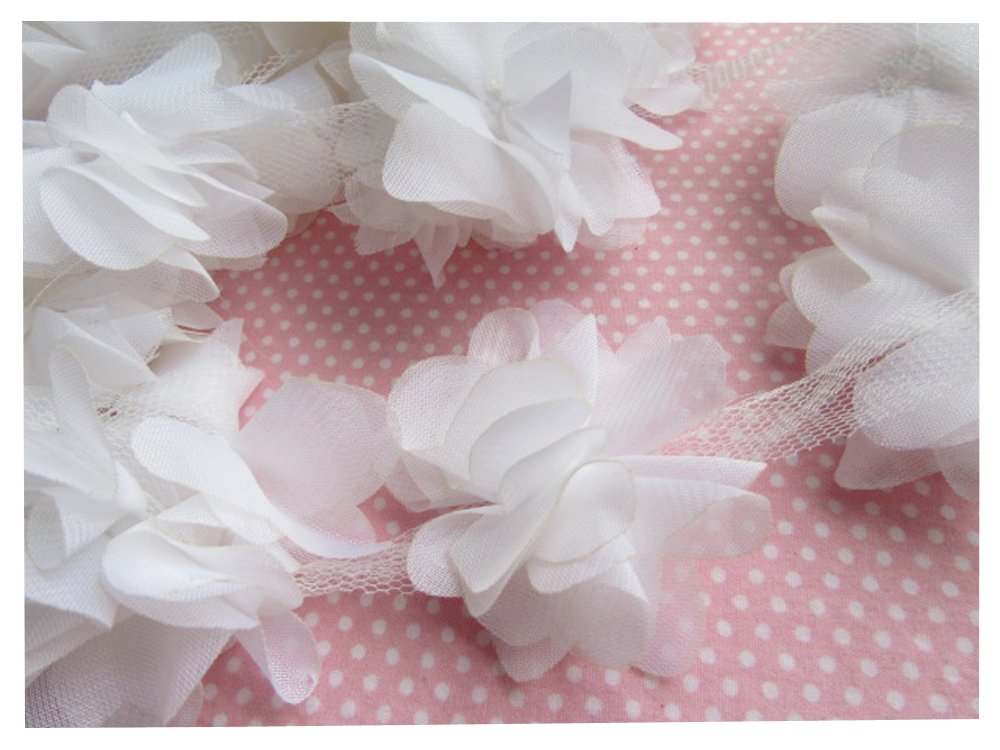 Photo 1 of YYCRAFT 4.5 Yards 2.5" 3D Chiffon Flower Lace Trims Bridal Bouquets Cluster Flower DIY Sewing(White)