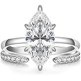 AVECON 3.5CT Marquise Cut Engagement Ring Set for Women, Wedding Promise Cubic Zirconia Band, 14K Gold/White Gold Plated Stackable Adjustable Bridal Half Eternity Open Rings, Size 5-9