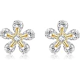 Reffeer Solid 925 Sterling Silver CZ Flower Earrings Stud for Women Teen Girls Dainty Flower Stud Earrings Hypoallergenic