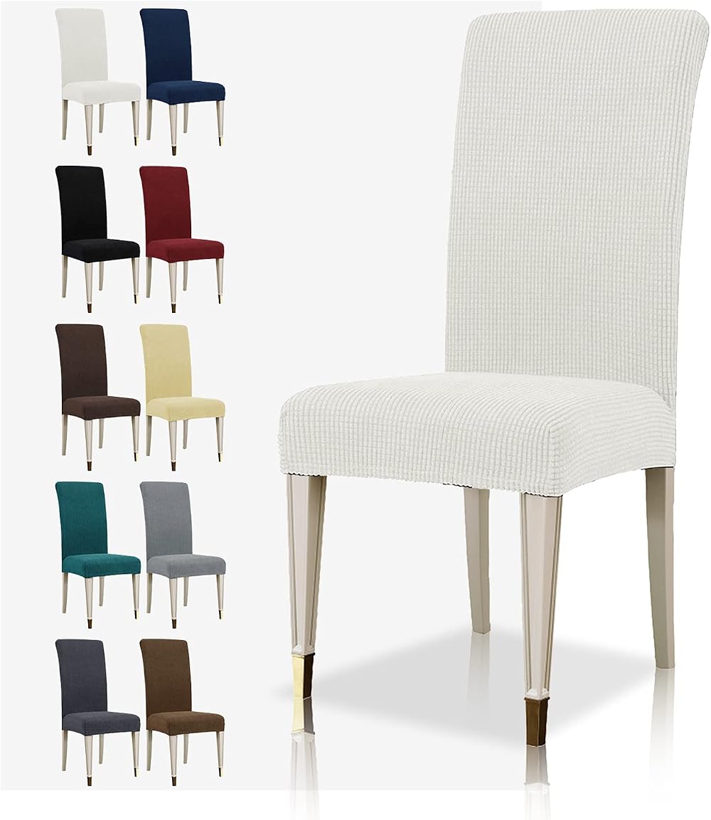 MAXIJIN Super Stretch Jacquard Dining Chair Cover Parson 6 White