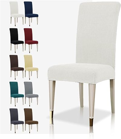 MAXIJIN Super Stretch Jacquard Dining Chair Cover Parson 6 White