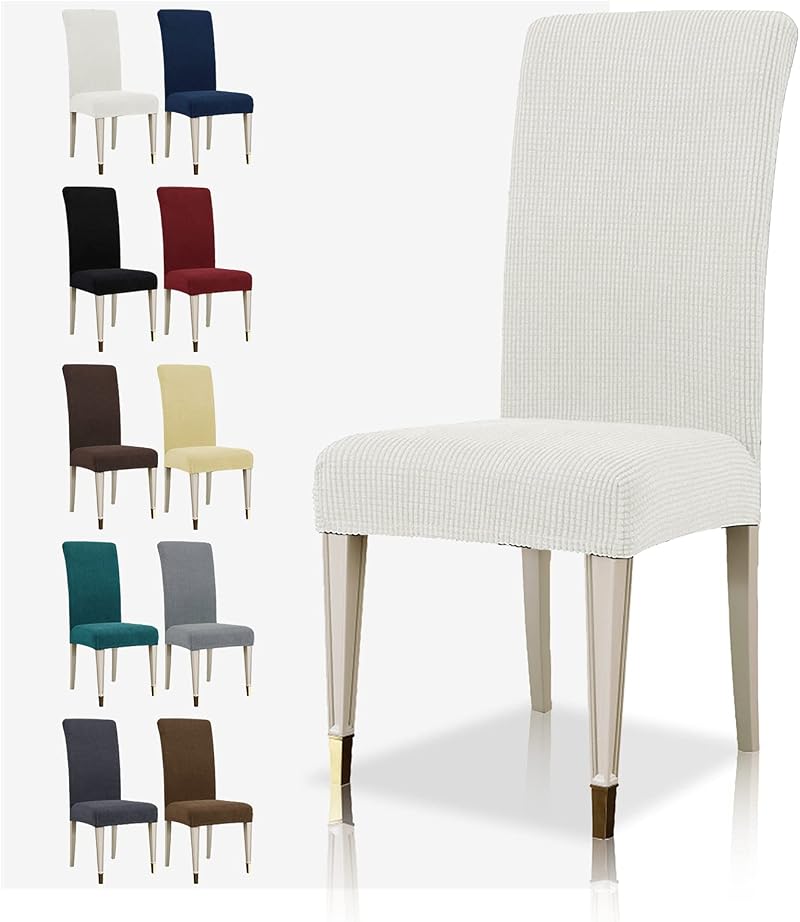 MAXIJIN Super Stretch Jacquard Dining Chair Cover Parson 6 White