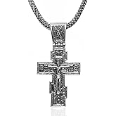 KHRYPTXH Orthodox Cross Necklace for Men and Women, Gothic Cross Pendant with Silver Chain, Christian Religious Jewelry, Unisex Cross Necklace