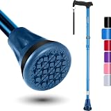 Rehand All Terrain Folding Walking Stick Blue 8 Adjustable Heights Pivot Tip