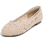 FEVERSOLE Women's Comfort Breathable Knit Crochet Shoes Lace Ballet Flats
