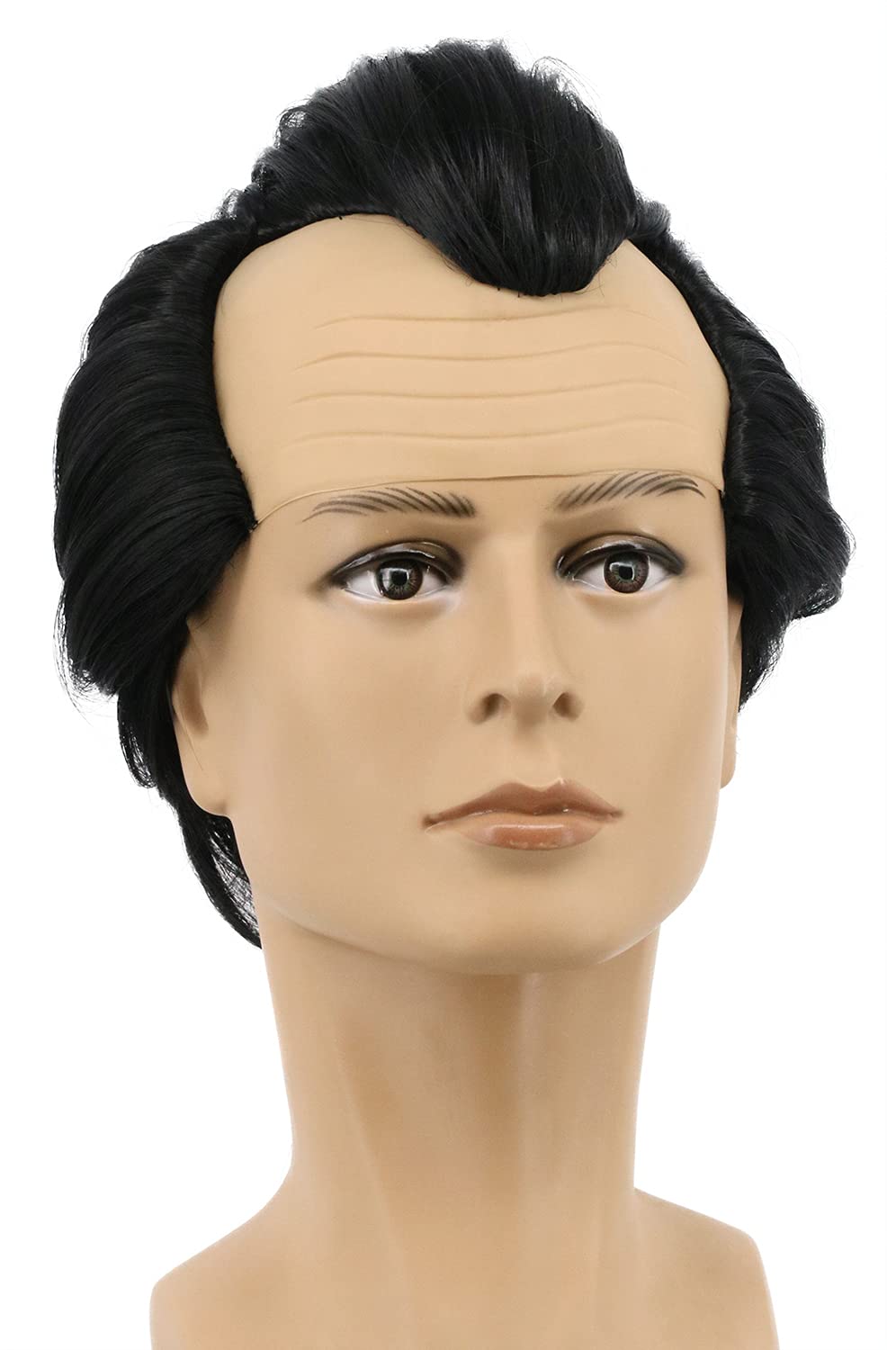 Yuehong Men Short Black Curly Wig Bald Wig Receding Hairline Wig Heat Resistant Synthetic Fibers Durable Hair for Halloween Party Cosplay Costume