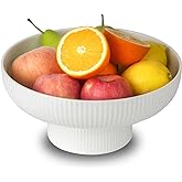 Magclay Ceramic Fruit Bowl with Draining Holes, 10" Large Fruit Basket with Multifunctional Removable Pedestal, Decorative Fruit Bowl for Table Countertop, Fruit and Vegetable Holder, White
