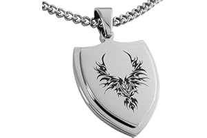 Tioneer Stainless Steel Rising Phoenix Blaze Shield Pendant Necklace