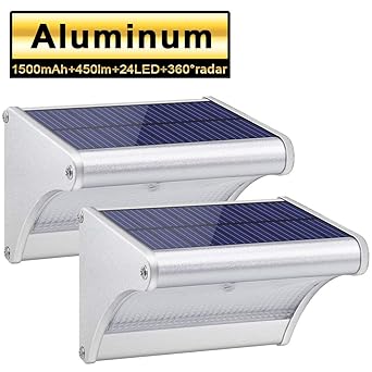 Licwshi 450 Lumens Solarleuchten 24 LED mit Aluminiumlegierungsgehäuse, Wasserdichtkeit im Freien, Radar-Bewegungsinduktion, 