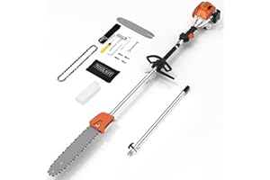 Sierjian Pole Saw Gas Powered, 16 FT Reach 48CC 2-Stroke 11.5in Bar Cordless Extendable Long Trimmer Power Gasoline Chainsaw For Tree Trimming and Branch Cutting