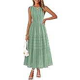 MEROKEETY Spring Summer Midi Dresses for Women 2026 Casual Beach Vacation Sleeveless Boho V Neck Cotton Maxi Dress Pockets