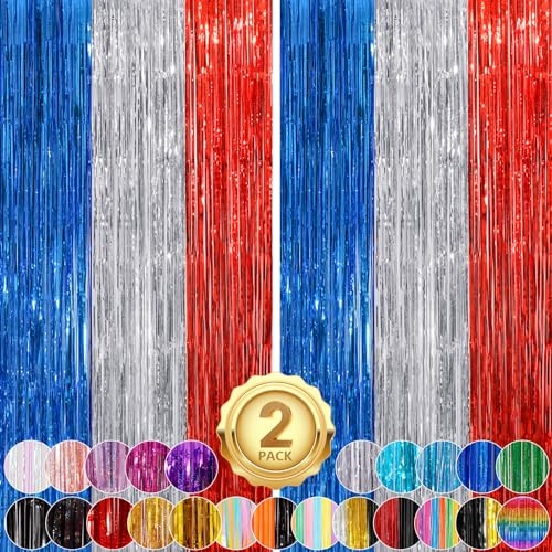 Blue Red Silver Party Backdrop