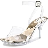 NBUUNBU Clear Heels For Women Transparent Strappy Platform Sandals Ankle Strap High kitten Heel Sexy Slingback Stiletto Comfortable Dress Shoes Open Toe Slip On Mules Pump