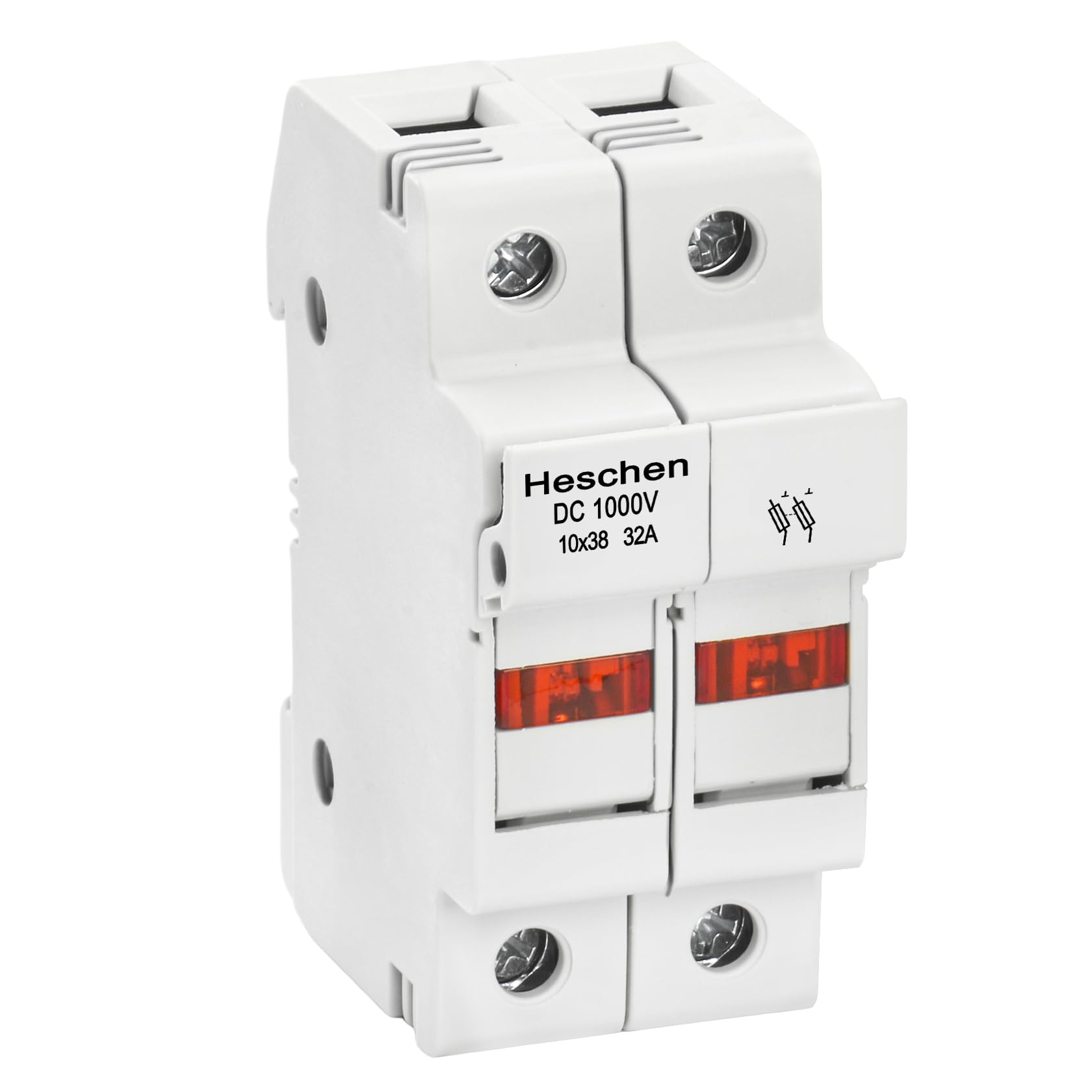 Heschen Solar/Photovoltaic Holder, PV Holder, RT18-32(X), DC1000V 32A, 2 Pole, Blown Fuse Indication, 35mm DIN Rail Mounting, for ST-10PV 10 * 38mm Fuse