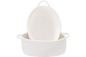 Sea Team 2-Pack Cotton Rope Baskets, 10 x 7 x 4 Inches Small Woven Storage Basket, Fabric Tray, Bowl, Oval Open Dish for Frui