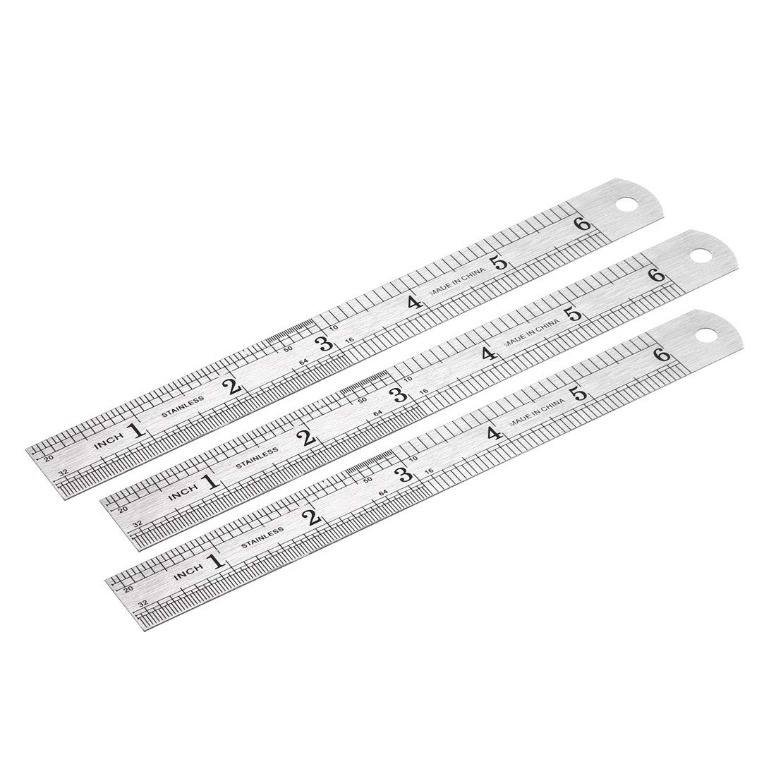 sourcing map Stainless Steel Ruler 6-inch (15cm) Straight Ruler Inches and Metric for Measuring Drawing 3pcs