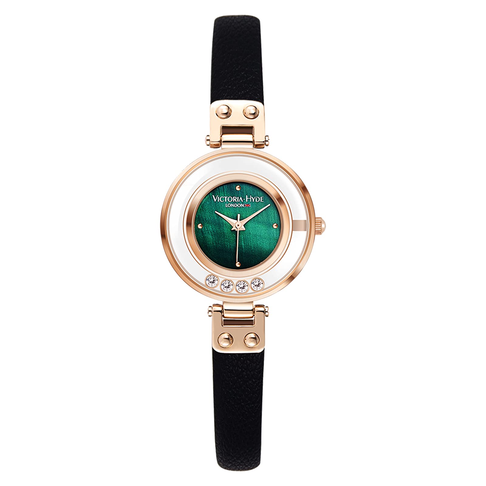 VICTORIA HYDE Women Watches Small Dial Analog Quartz Wrist Watches with Leather Strap Crystal Spark Series (Green-Black)