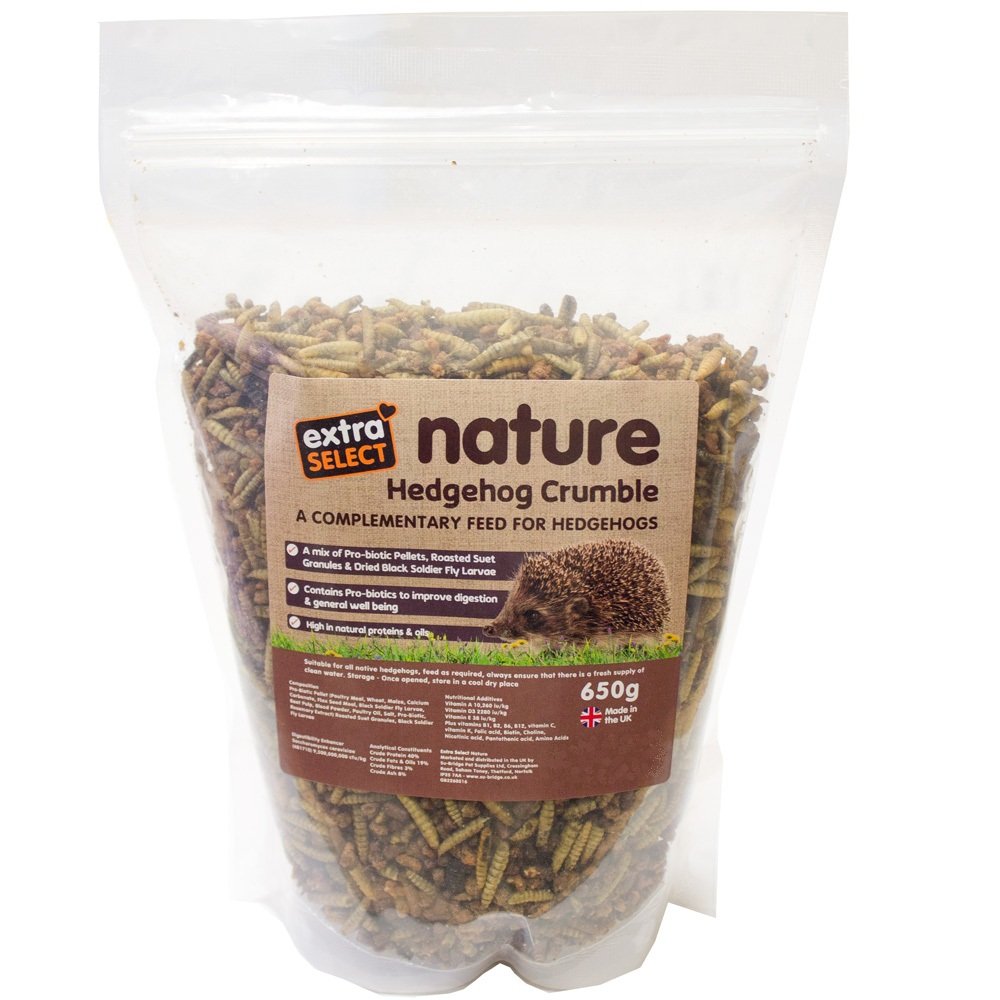 Extra Select Nature Hedgehog Crumble: Pro-Biotic, High-Protein Dry Hedgehog Food, Enriched with Black Soldier Fly Larvae - 650g Bag