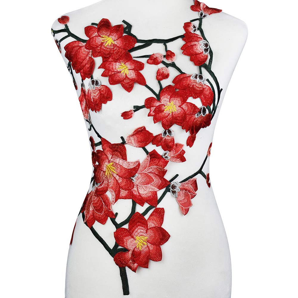 Large Magnolia Embroidered Applique Motif Patches Trimming Embellishment Sew on Women Dress Decorated 1 Set