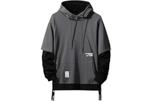 GURUNVANI Contrast Color Pullover Hoodie Mens Patchwork Hoodies Men