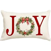 Christmas Pillow Covers 12x20,Joy Wreath Outdoor Lumbar Decoration for Home | Xmas Winter Holiday Couch Beige,No Insert,Durable Polyester,Fit 12x20 inch Inserts or Smaller
