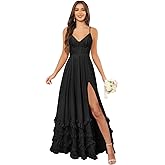 HYKDC Spaghetti Straps Chiffon Corset Bridesmaid Dresses V-Neck A-Line Pleated Long Ruffle Formal Evening Dresses for Women