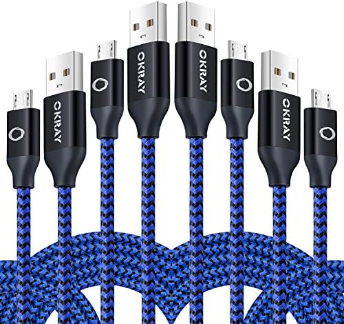Micro USB Cable, OKRAY 4 Pack (6Ft×2+10Ft×2) Nylon Braided Charging Cord – USB 2.0 Type A Male to Micro B Male Cable for Android, Samsung, Nexus, HTC, LG, Motorola, Sony and More