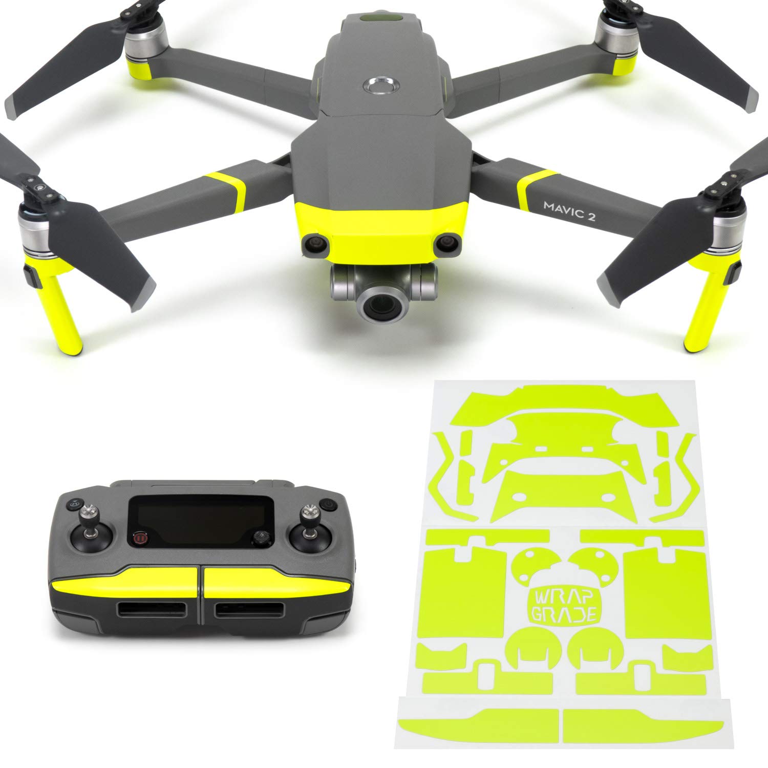 Wrapgrade Poly Skin Sticker compatible with DJI Mavic 2 | Accent Color (NEON YELLOW)