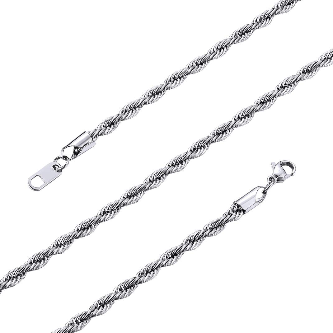 GoldChic Twist Rope Chain 30 Inches Long Necklace, 316L Stainless Steel 3mm Hip Hop Link Chains